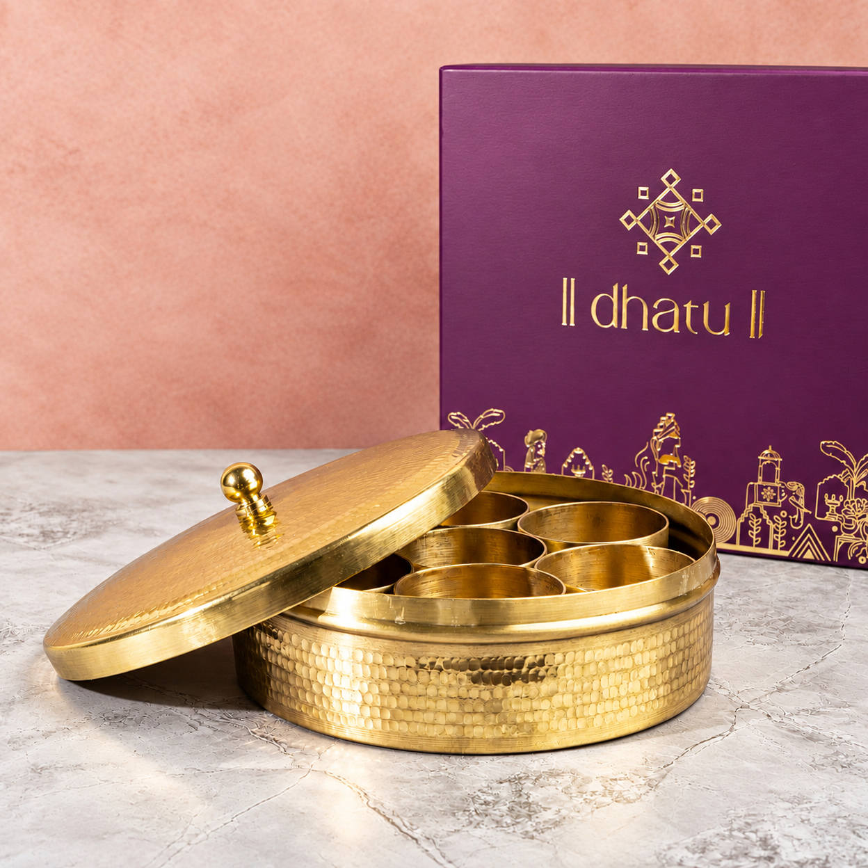 Dhatu Handcrafted Brass Masala Dabba (Spice Box)