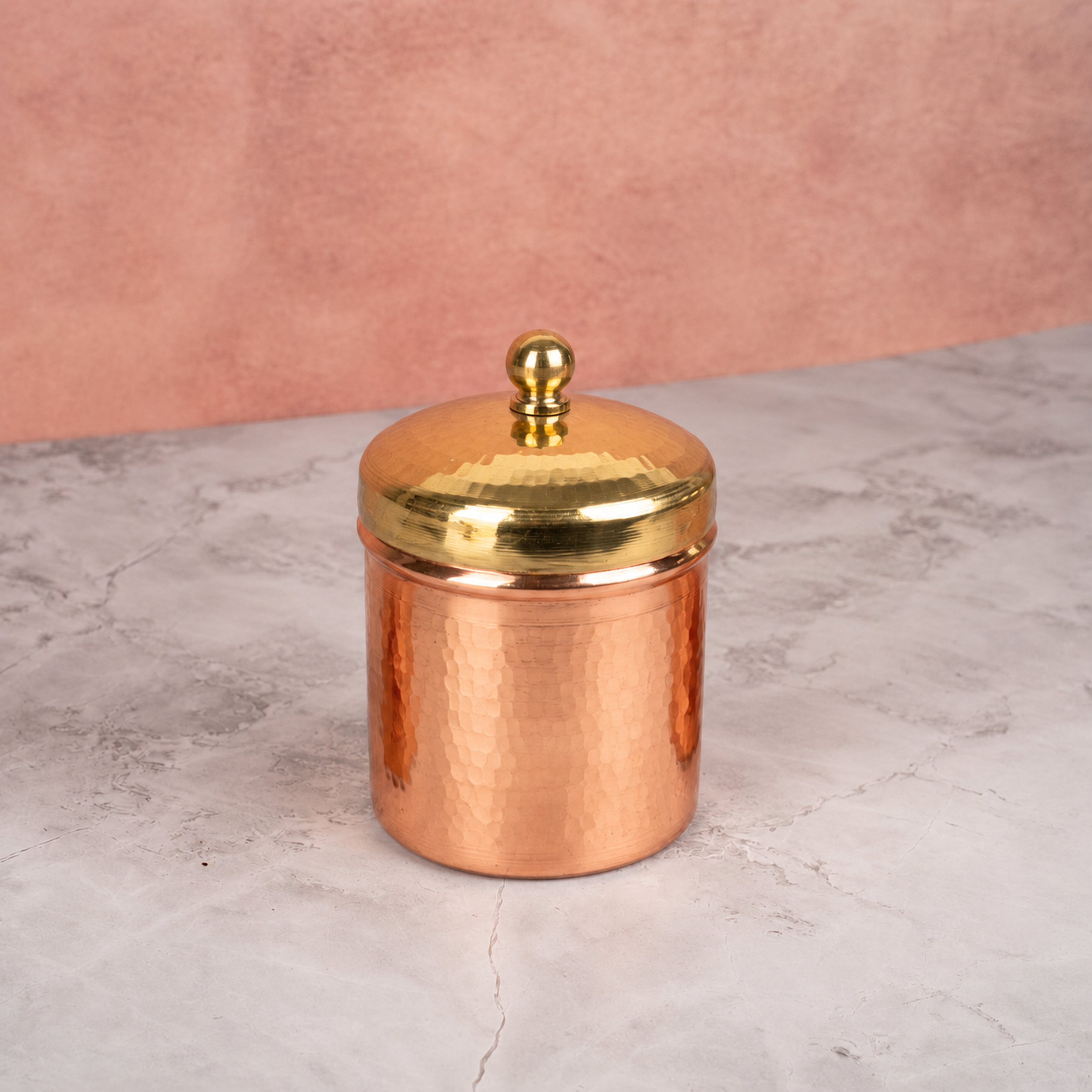 Dhatu Handcrafted Copper Tea, Coffee & Sugar Storage Container with Brass Lid (300 gm)