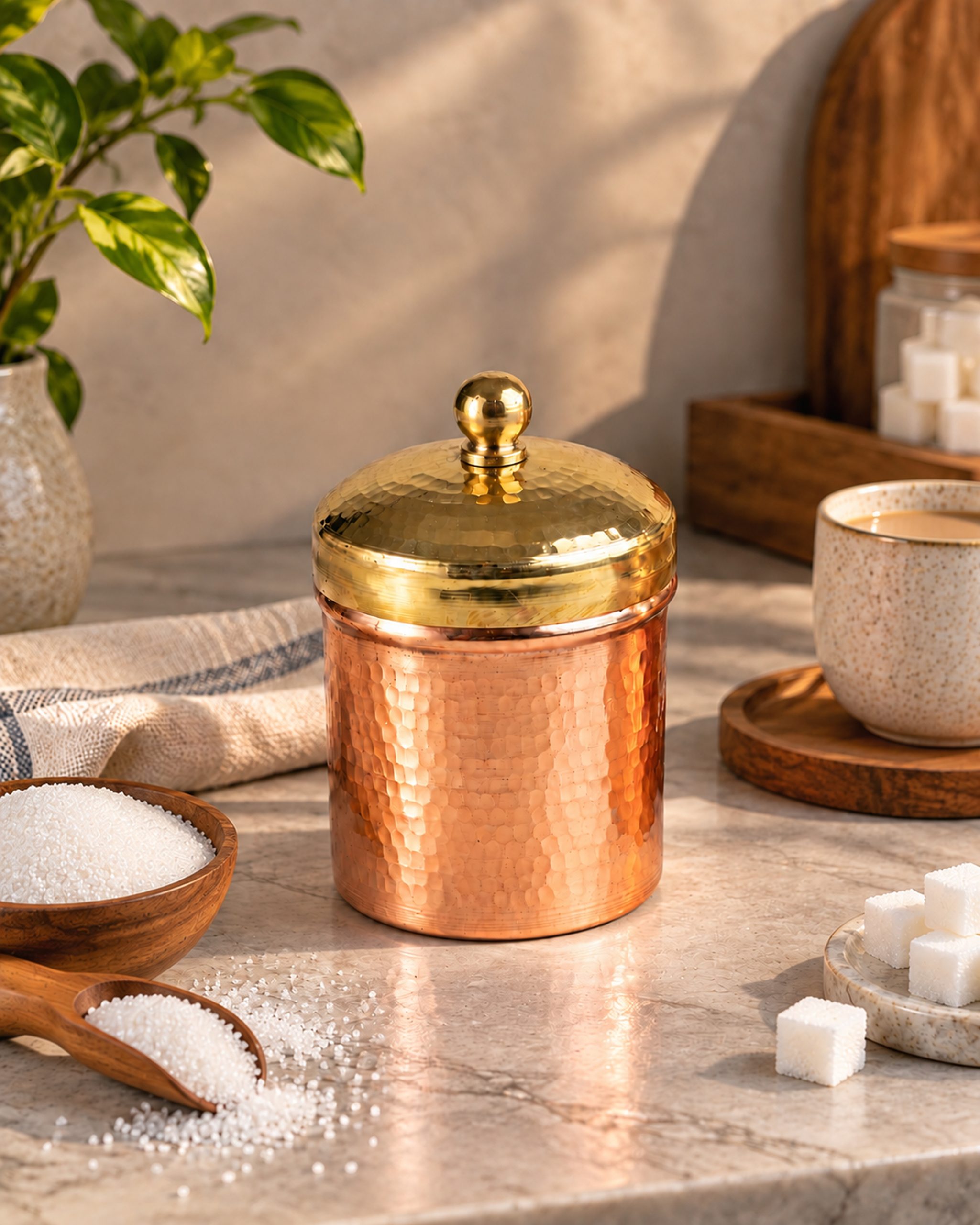 Dhatu Handcrafted Copper Tea, Coffee & Sugar Storage Container with Brass Lid (300 gm) - Image 5