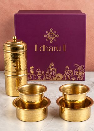Dhatu Brass Coffee Brew Set with Small Filter & Dabras