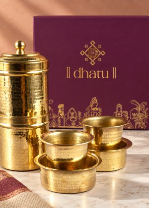 Dhatu Brass Coffee Brew Set with Large Filter & Dabras